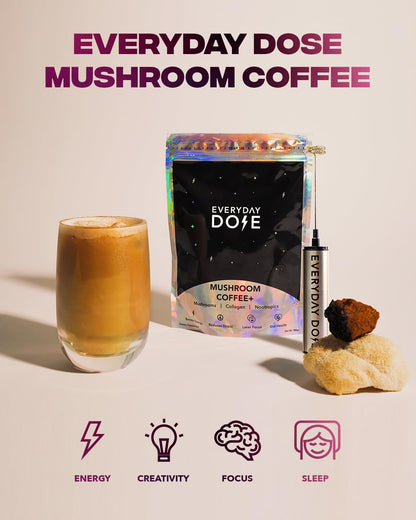 The Mushroom Coffee by Everyday Dose Premium Coffee Extract with Grass-Fed Collagen, Chaga, Lions Mane & L-Theanine for better Focus, Energy, Digestion and Immunity 30 Servings of Mushroom Coffee