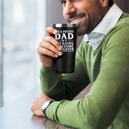 Donenzi Dad Gifts From Daughter Gifts for Father's Day For Dad 20oz Black Travel Tumbler Birthday Gifts For Proud Dad From Awesome Kids Christmas Bday Presents Travel Cup Gift Set with Straw