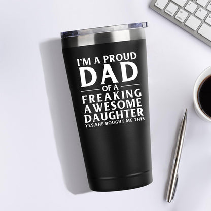 Donenzi Dad Gifts From Daughter Gifts for Father's Day For Dad 20oz Black Travel Tumbler Birthday Gifts For Proud Dad From Awesome Kids Christmas Bday Presents Travel Cup Gift Set with Straw